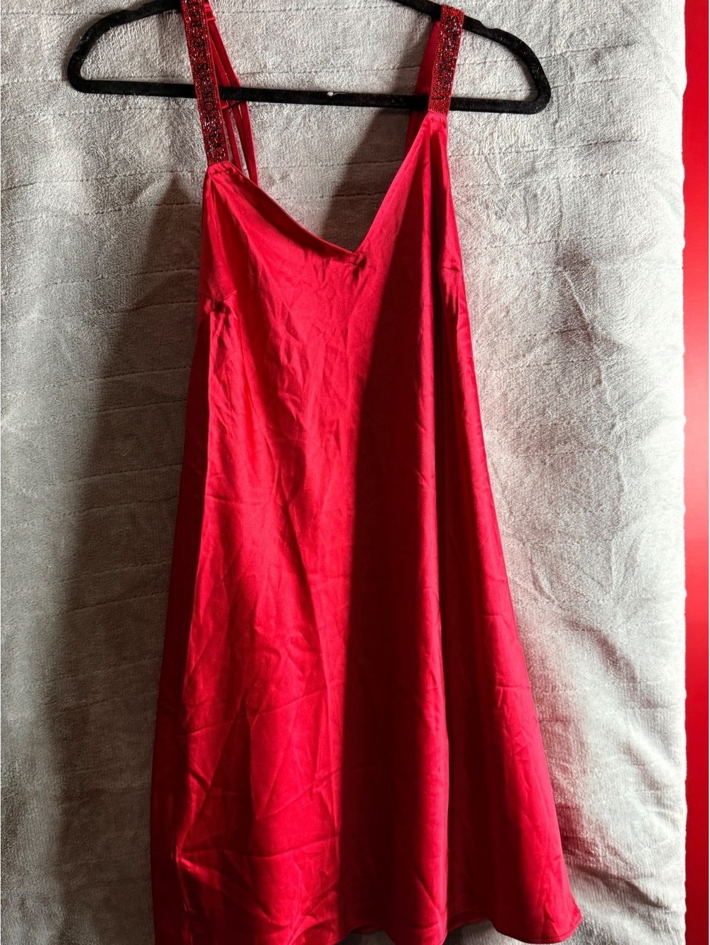 Victoria’s Secret Shine Strap Satin Slip Dress M Rhinestone Strappy Back NWOT